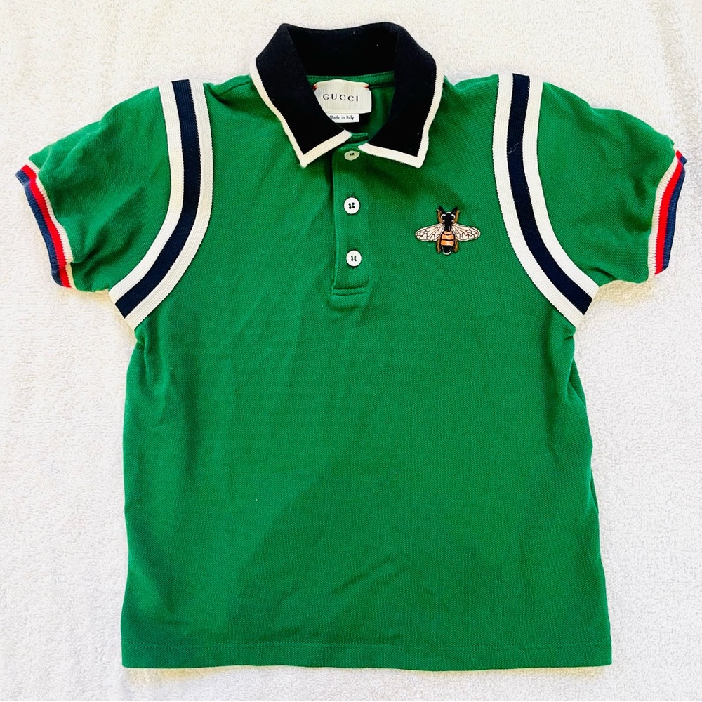Gucci Boys Polo Shirt Green Bee size 4 Short Sleeve tee authentic